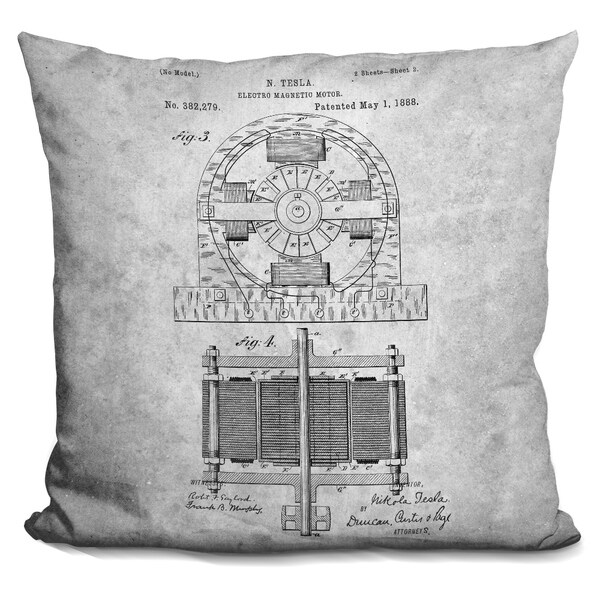 Lilipi Tesla Motor Blueprint Decorative Accent Throw Pillow