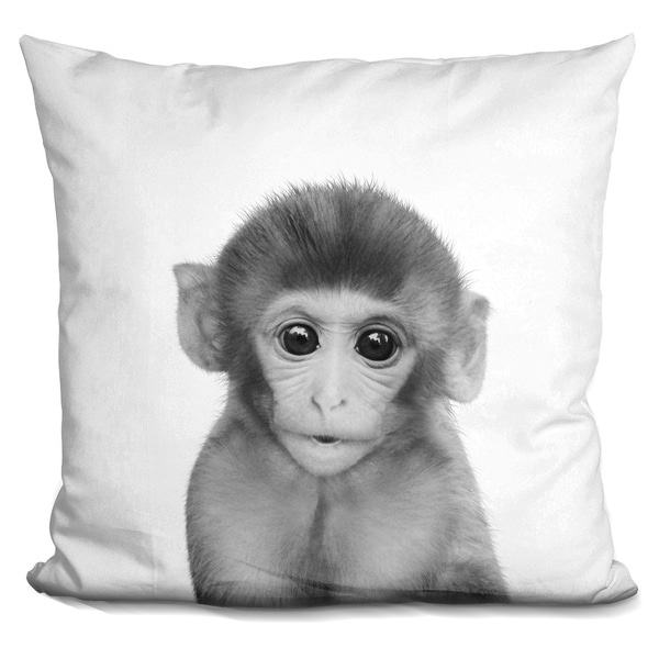Lilipi Baby Monkey Bw Decorative Accent Throw Pillow
