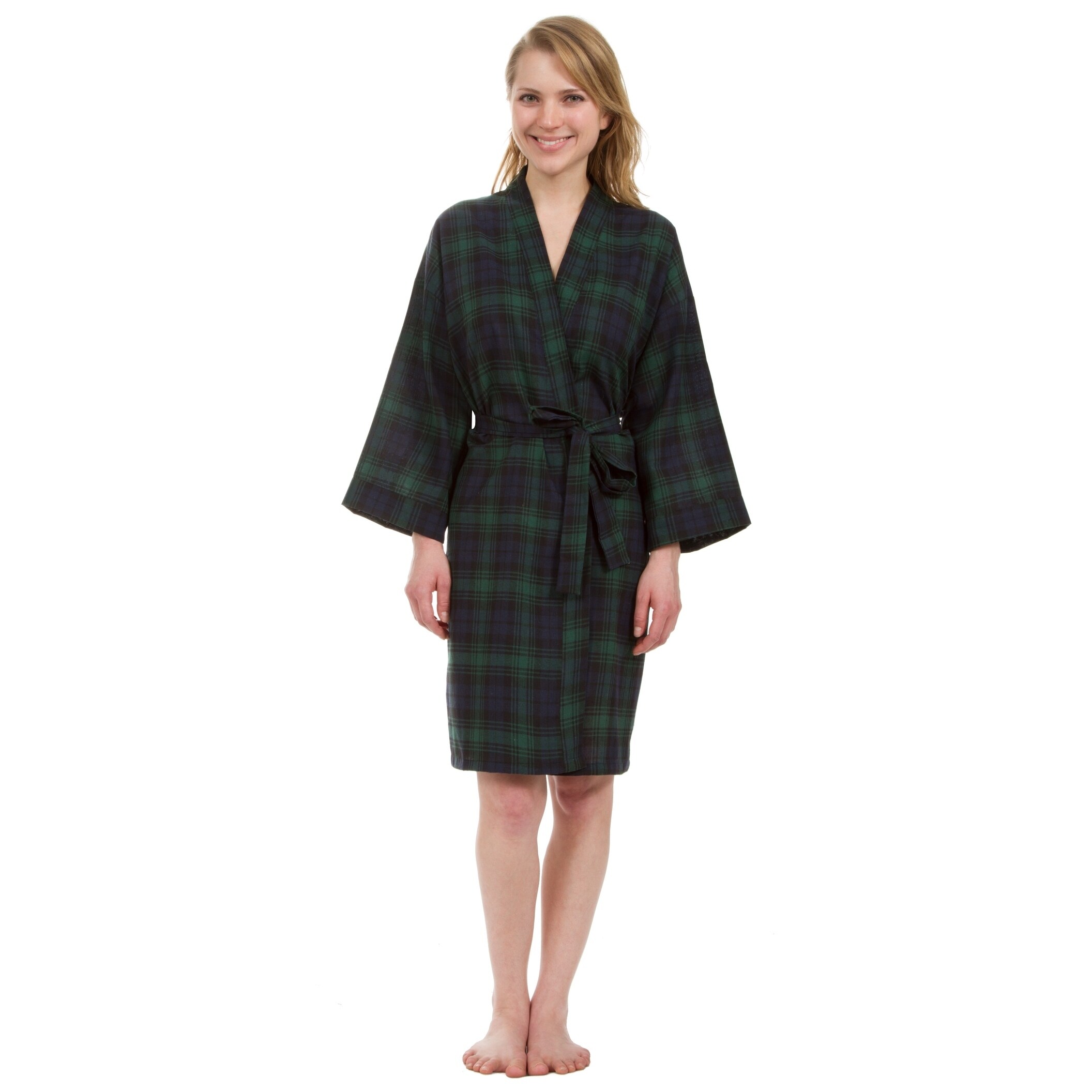 Women's Length Knee Leisureland Green Plaid Robe hrdCtxQsB