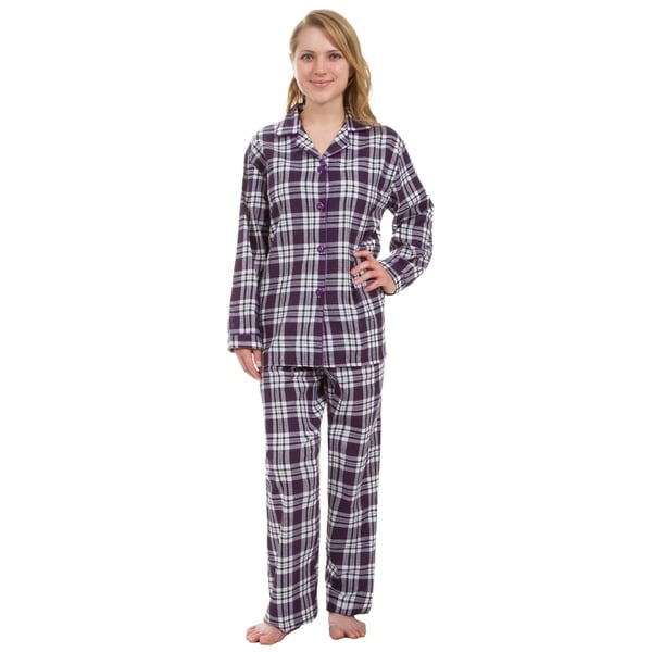 Leisureland Women's Purple Plaid Pajama Set - On Sale - Overstock ...