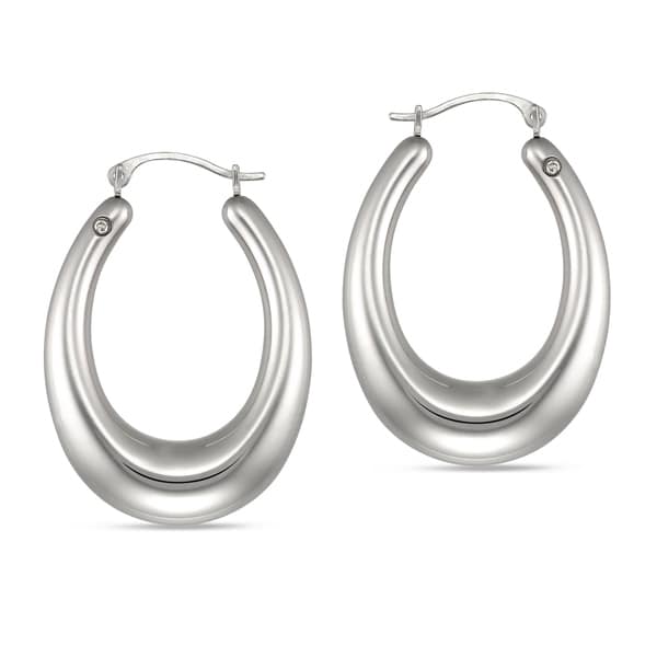 14k White Gold Oval Hoop Earrings With Crystal Accent Free 14k White Gold Oval Hoop Earrings With Crystal Accent