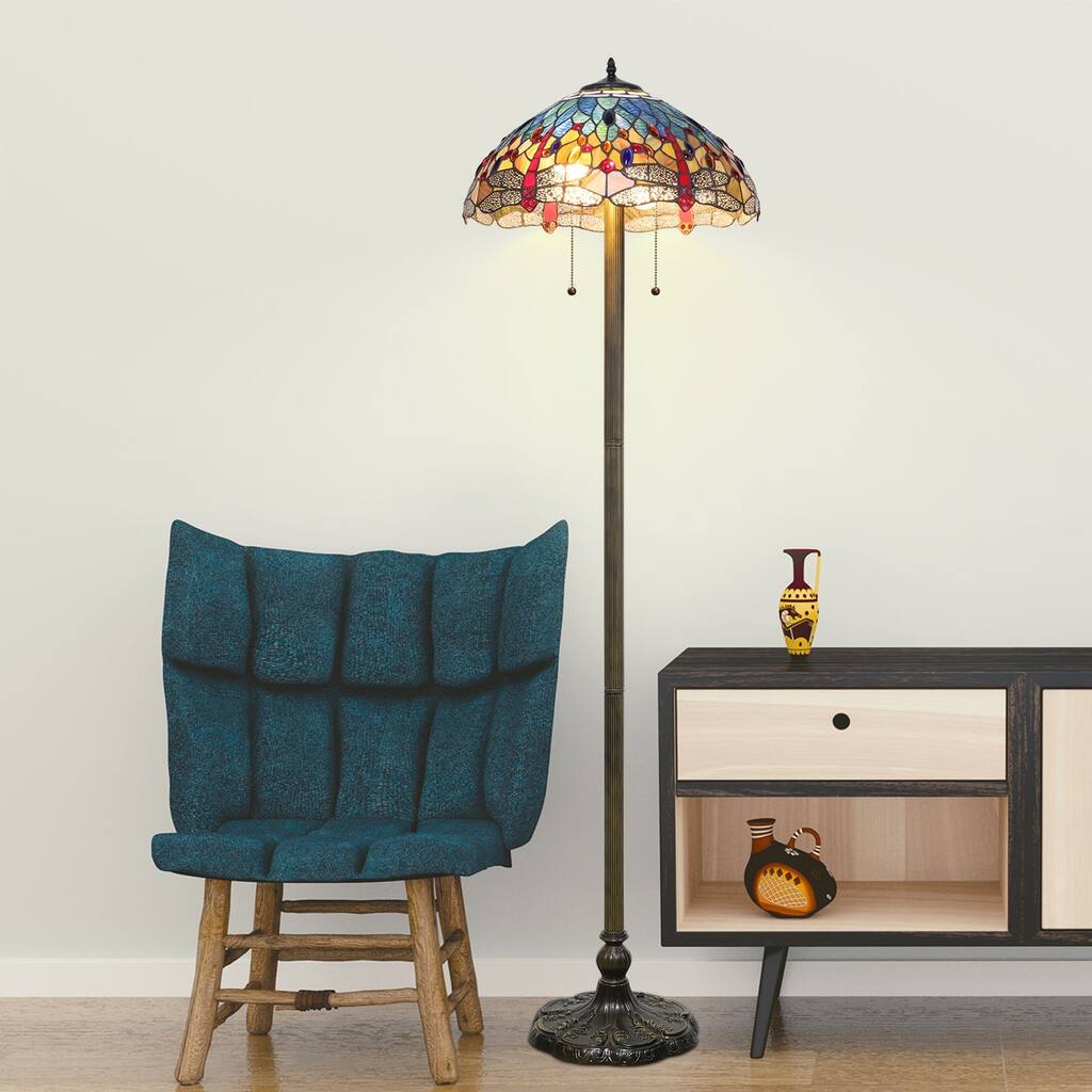 Tiffany-style Blue Dragonfly Floor Lamp