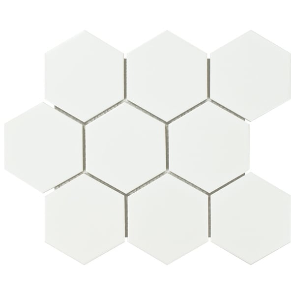 SomerTile 10x11.5-inch Victorian Super Hex Matte White Porcelain Mosaic Floor and Wall Tile (10 tiles/8.17 sqft.)