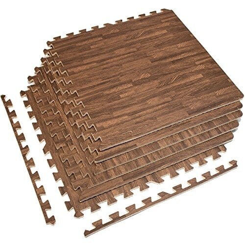 Shop Interlocking Floor Mat Dark Wood Grain Print, 6 Pieces Free