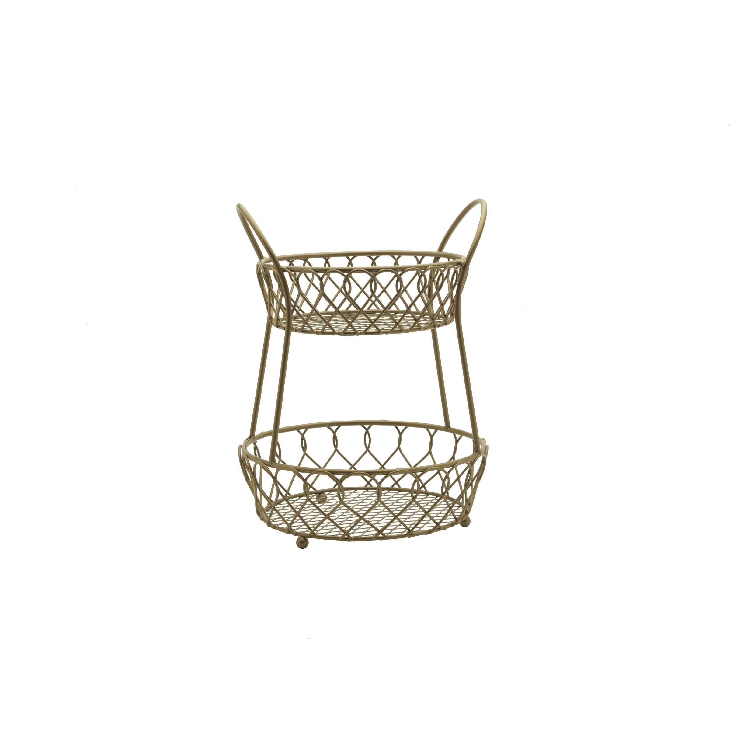 Mikasa Gourmet Basics Gold Loop And Lattice 2 Tier Round Basket