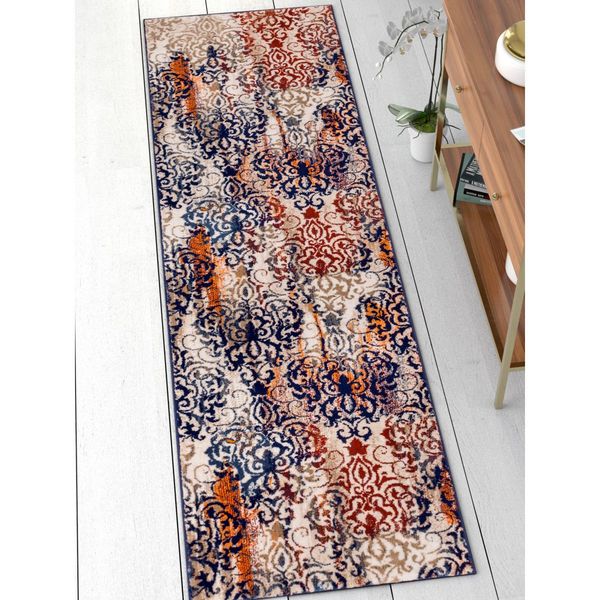 Well Woven Distressed Modern Color Splash Damask Rust Multi Area Rug Well Woven Distressed Modern Color Splash Damask Rust Multi Area Rug Runner 2 X27