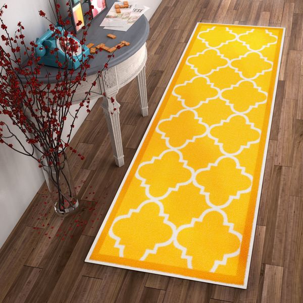 7 ft Brown Leaves Rug Runner Contemporary Floor Area Long Hallway Mat Backing 