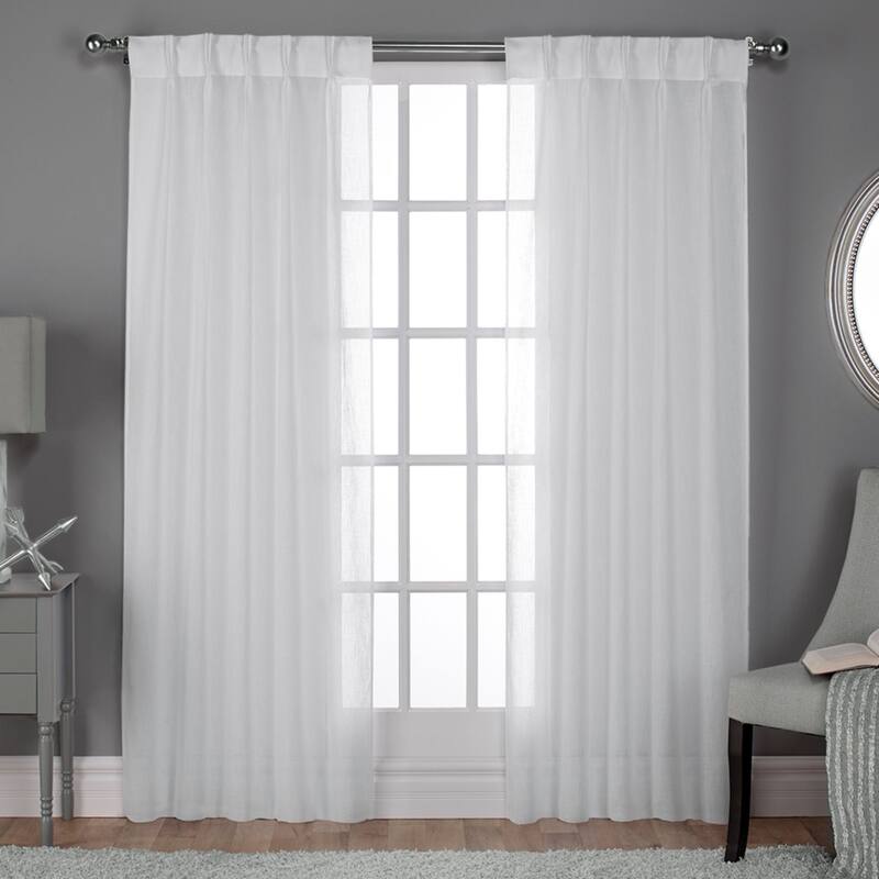 ATI Home Belgian Jacquard Sheer Double Pinch Pleat Top Curtain Panel Pair - 50X84 - Winter White