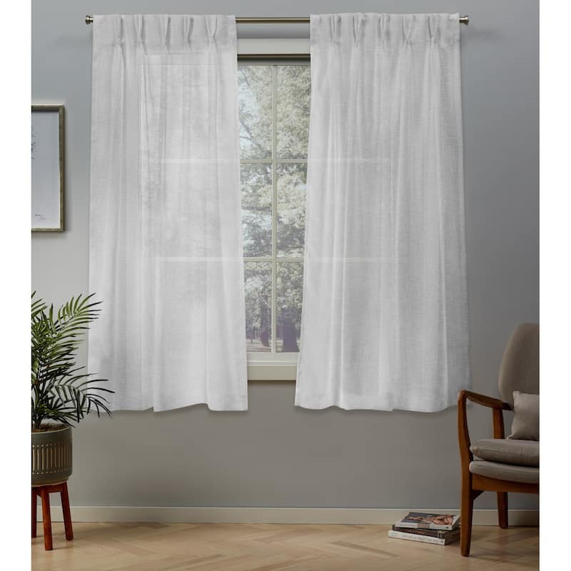 ATI Home Belgian Jacquard Sheer Double Pinch Pleat Top Curtain Panel Pair - 50x63 - Winter White