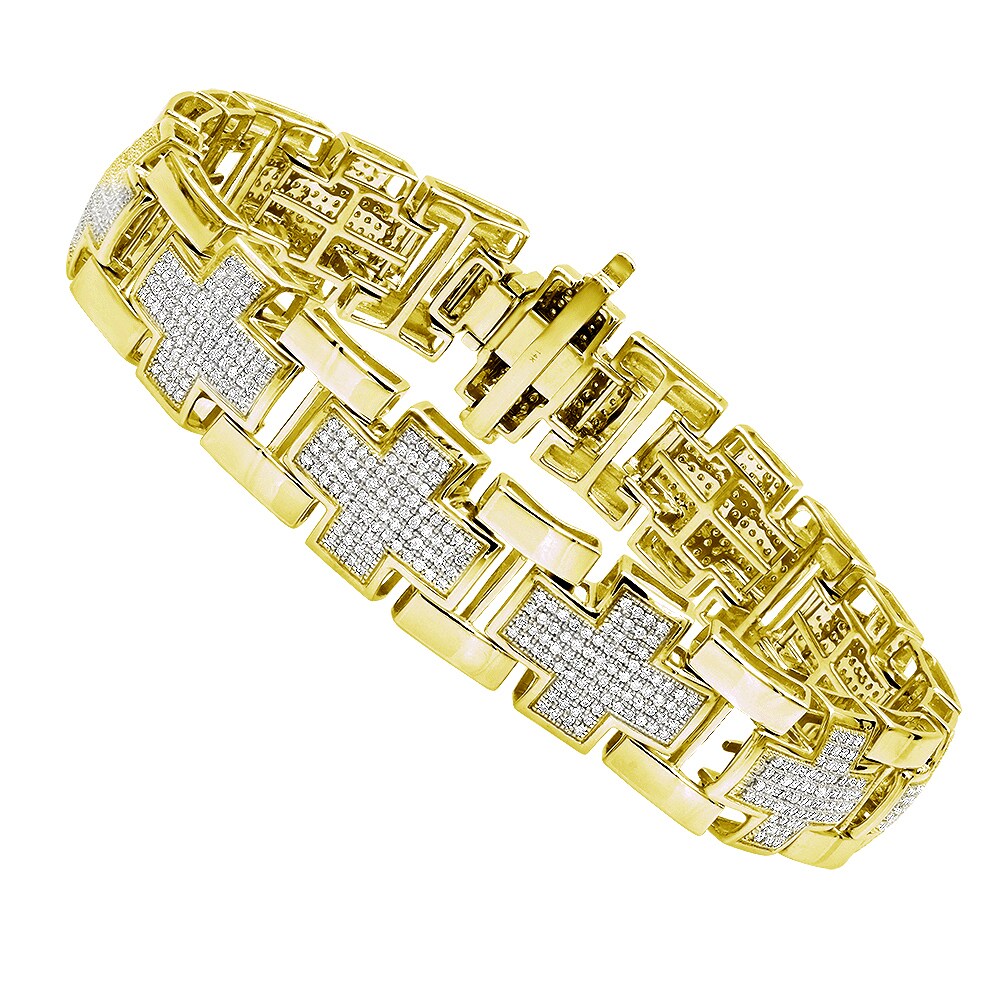Luxurman Mens Diamond Bracelets 14k Gold Cross Bracelet 3ct 14k Gold Cross Bracelet 3ct