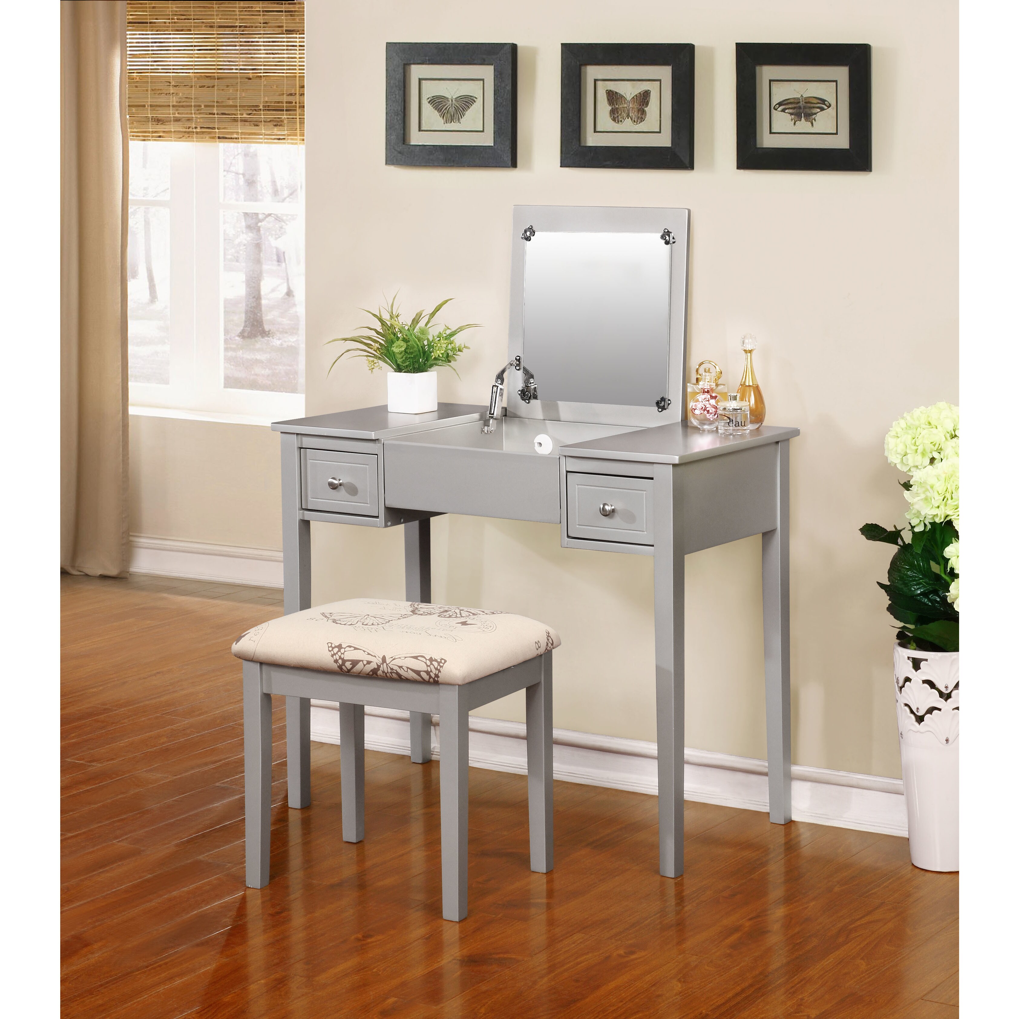 Shop Sophia Silver Butterfly Vanity Set Free Shipping Today