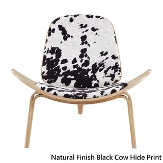 iNSPIRE Q Pascal Mid-Century Faux Leather Shell Chair by  Modern (Natural Finish Black Cow Hide Print)
