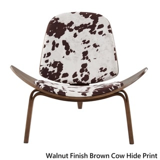 iNSPIRE Q Pascal Mid-Century Faux Leather Shell Chair by  Modern (Walnut Finish Brown Cow Hide Print)