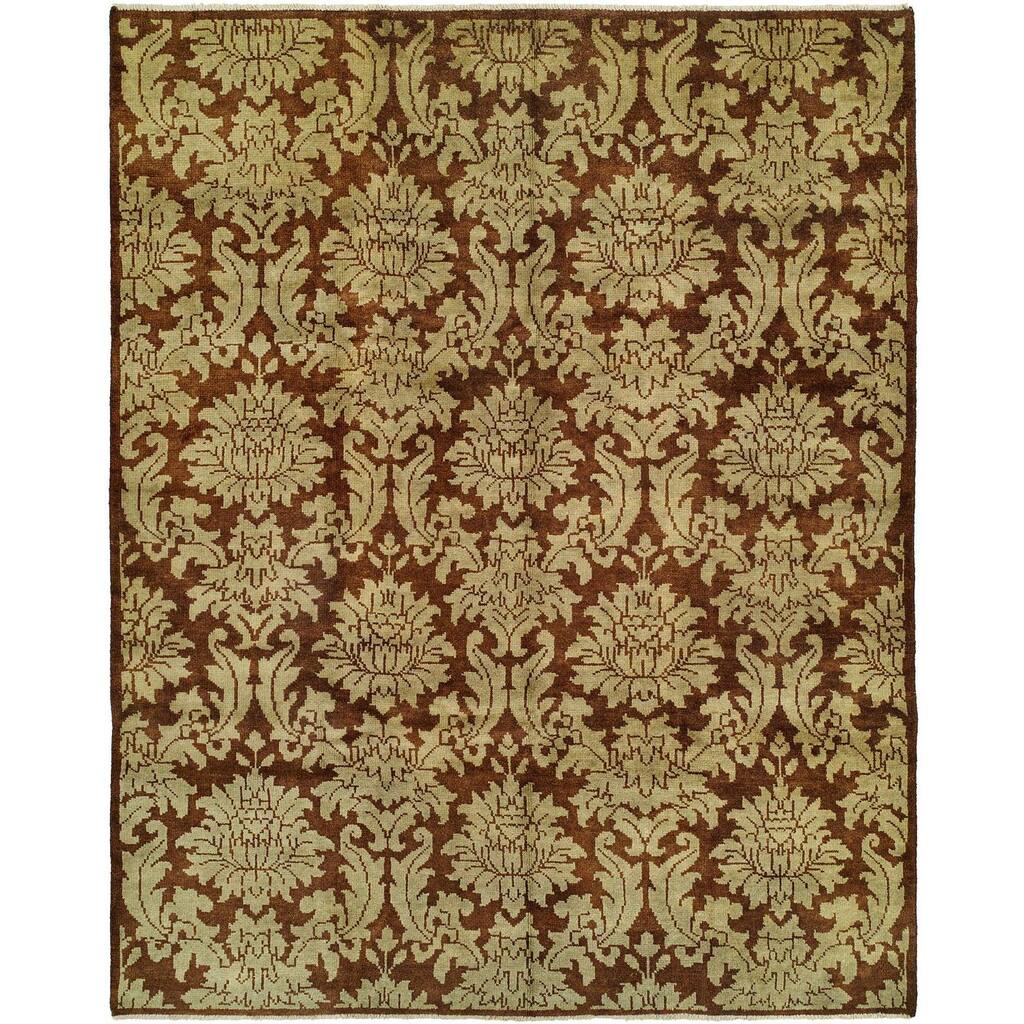 Carol Hicks Bolton Floral Hand-knotted Brown/Ivory/Green Wool/Cotton Indoor Area Rug