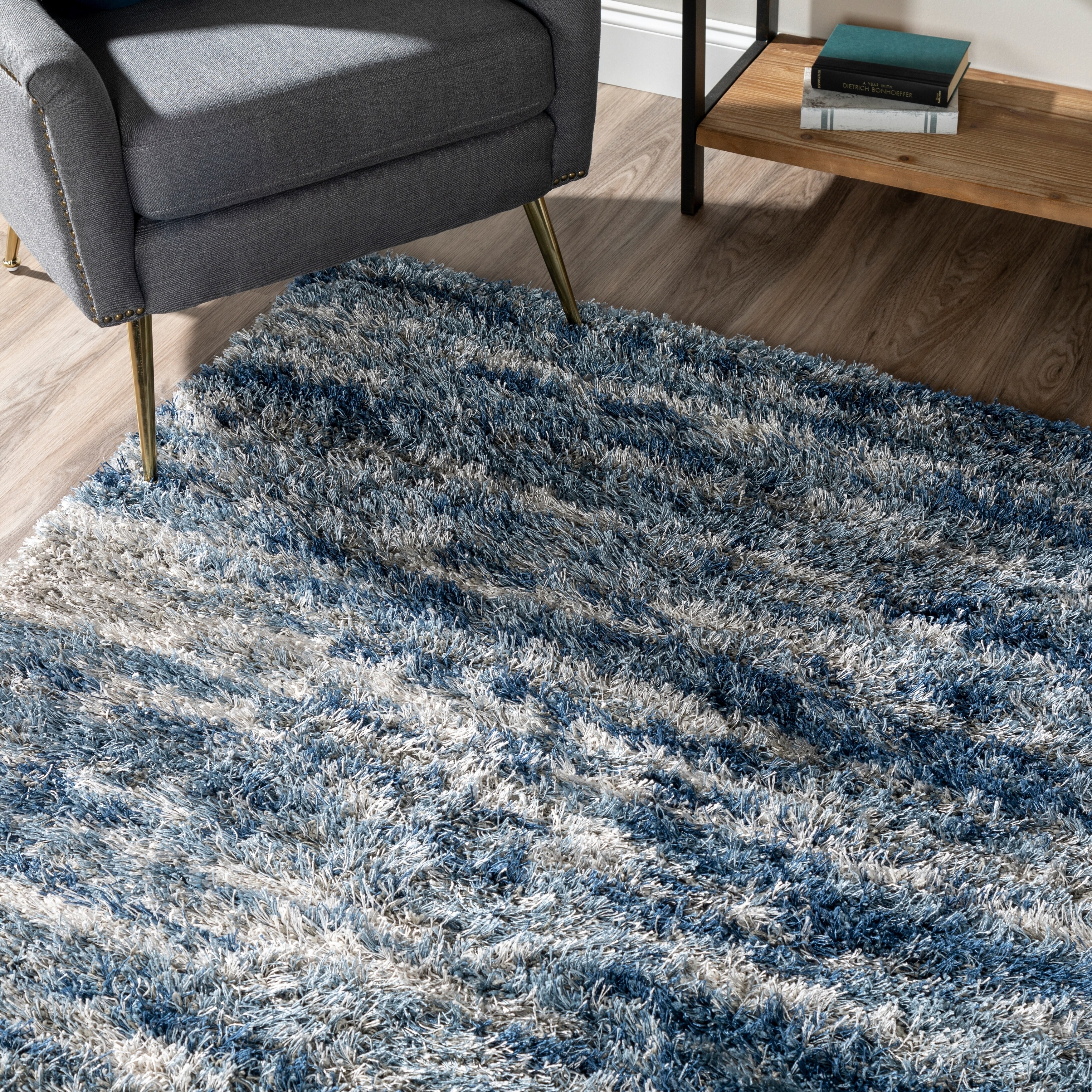 Blue Grey Shag Area Rug Modern Rectangle Plush Fuzzy Rugs - Temu