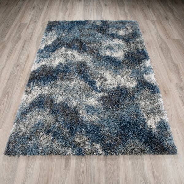 7' X 9' Rug-Abstract Plush Shag Greys