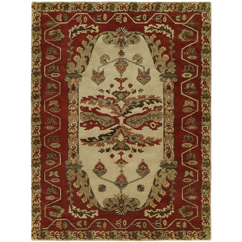 Newport Mansions Sand/ Red Wool Hand-tufted Area Rug