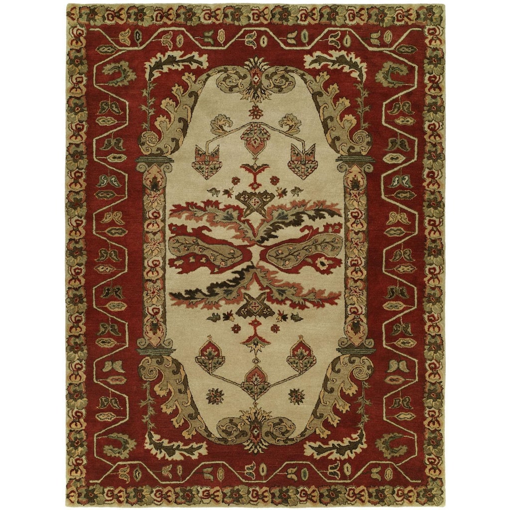 Newport Mansions Sand/ Red Wool Hand-tufted Area Rug
