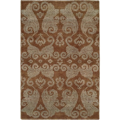 Nirvana Transitional Hazelnut Brown Wool/Silkette Hand-knotted Area Rug