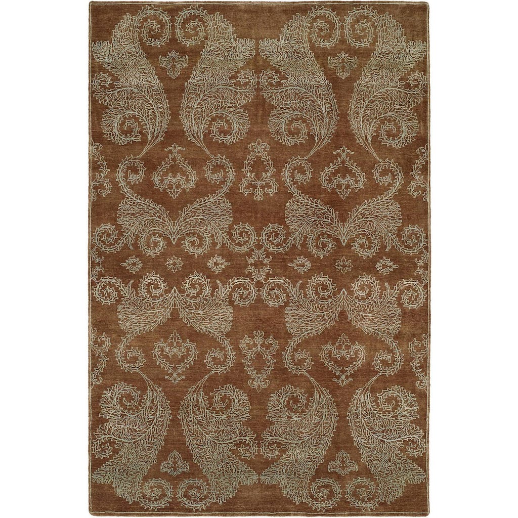 Nirvana Transitional Hazelnut Brown Wool/Silkette Hand-knotted Area Rug