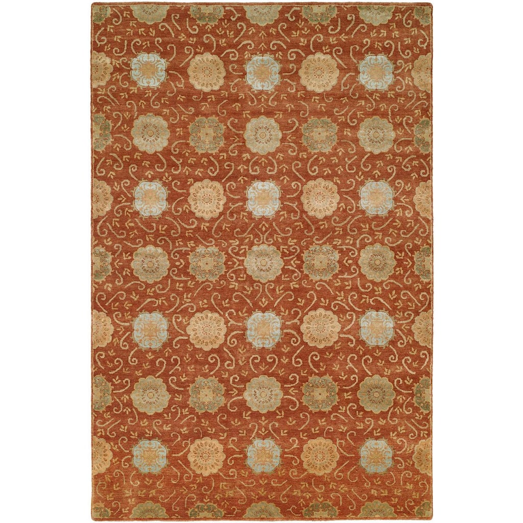 Nirvana Rust/Beige Wool Blend Floral Hand-knotted Area Rug
