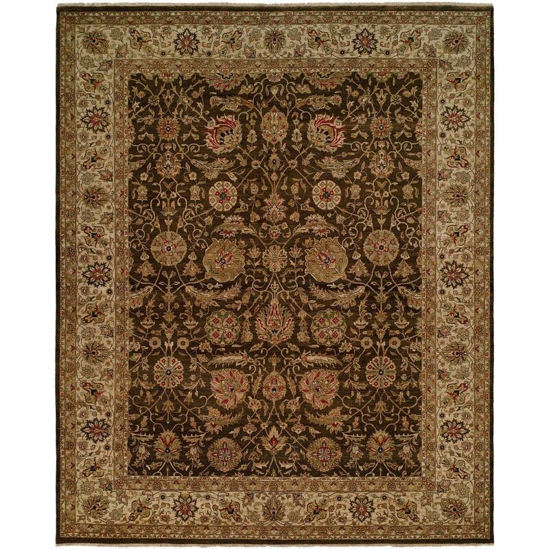 Shajahan Brown/Ivory Wool Hand-knotted Area Rug