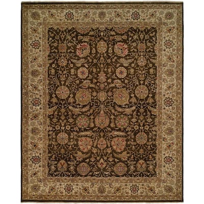 Shajahan Brown/Ivory Wool Hand-knotted Area Rug