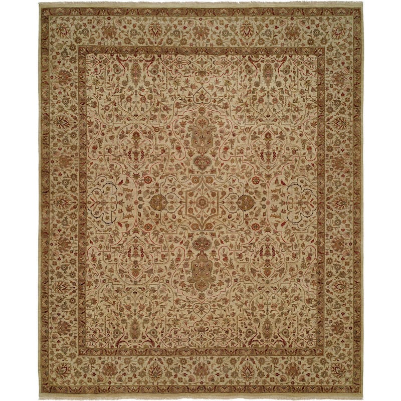 Shajahan Ivory Wool Hand-knotted Area Rug