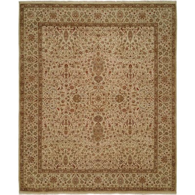 Shajahan Ivory Wool Hand-knotted Area Rug