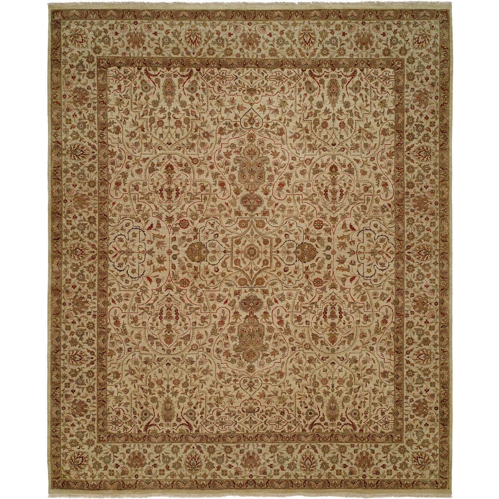 Shajahan Ivory Wool Hand-knotted Area Rug