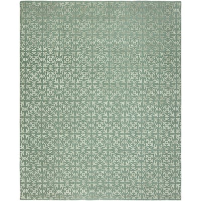 Valencia Metallic Blue/Ivory Viscose/Wool Hand-tufted Geometric Area Rug