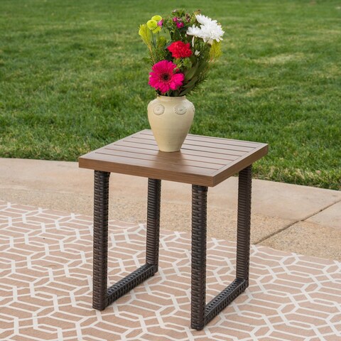 Lundy Outdoor Wicker Aluminum Square Side Table by Christopher Knight Home