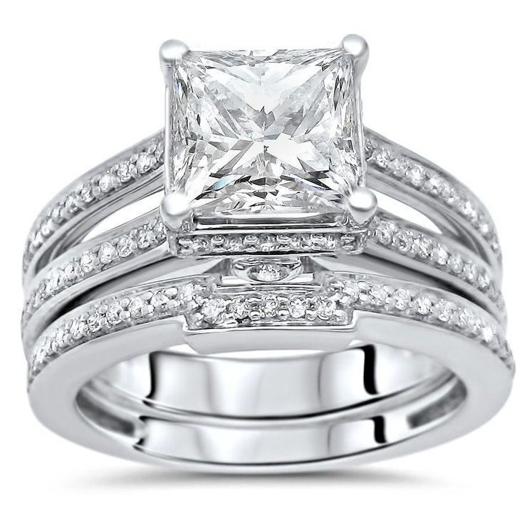 Shop 2ct Princess Moissanite and 3/4ct Diamond Engagement