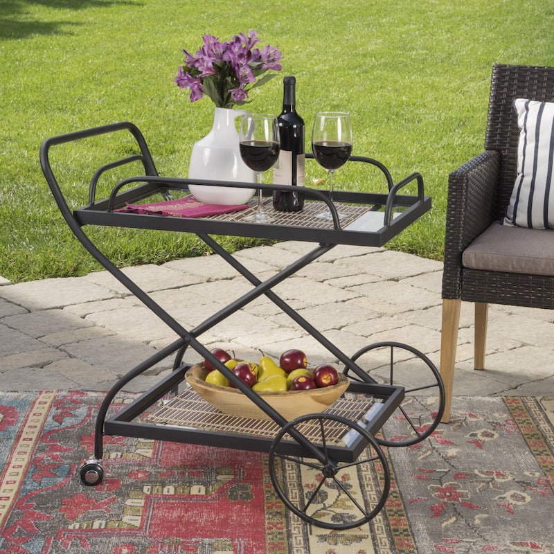 Indio Outdoor Traditional Glass Bar Cart with Shelves by Christopher Knight Home