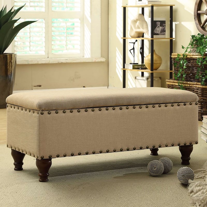 Copper Grove Muscari Vanilla Linen Nailhead Storage Bench - Vanilla
