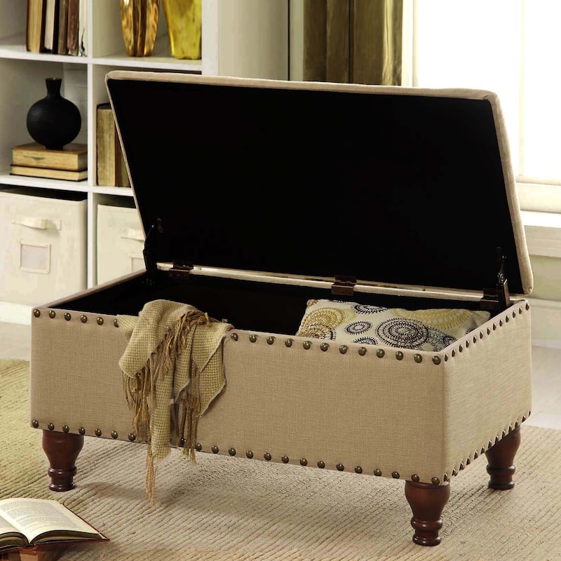 Copper Grove Muscari Vanilla Linen Nailhead Storage Bench