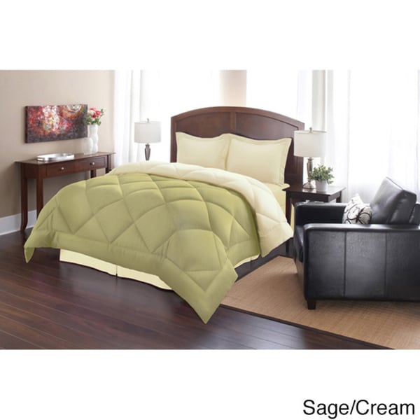 Cream ! 3-Piece Reversible Down Alternative Comforter Set and Shams Chocolate