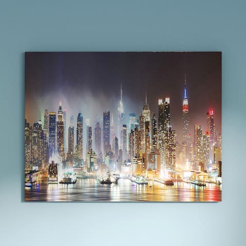 Porch & Den Lit NYC Manhattan Skyline' Cityscape Photo Canvas Print