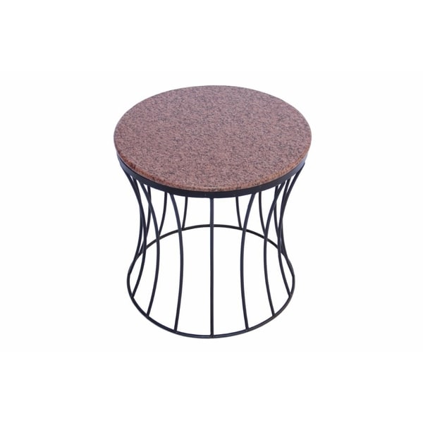 The Urban Port Drum Shaped Round Marble Top Side End Table The Urban Port Drum Shaped Round Marble Top Side End Table Brown