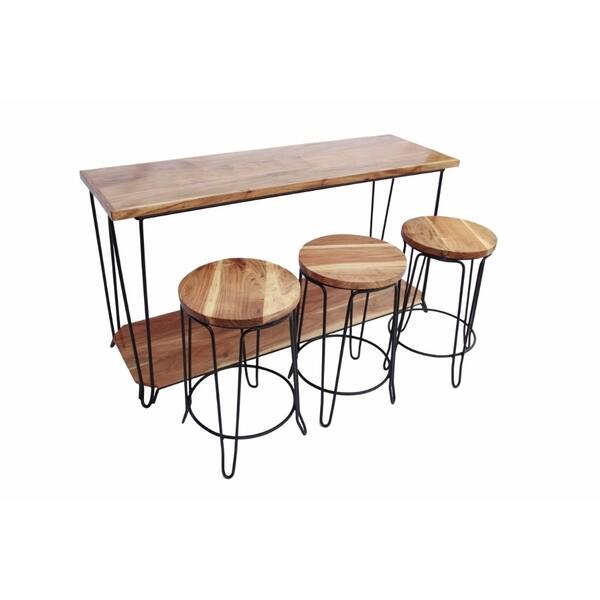 The Urban Port 4 Piece Bar Dining Set Rectangular Table With 3 Round Stools Brown And Black On Sale Overstock 18604768