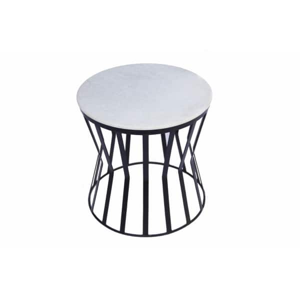 The Urban Port Drum Shaped Round Marble Top Side End Table White The Urban Port Drum Shaped Round Marble Top Side End Table White