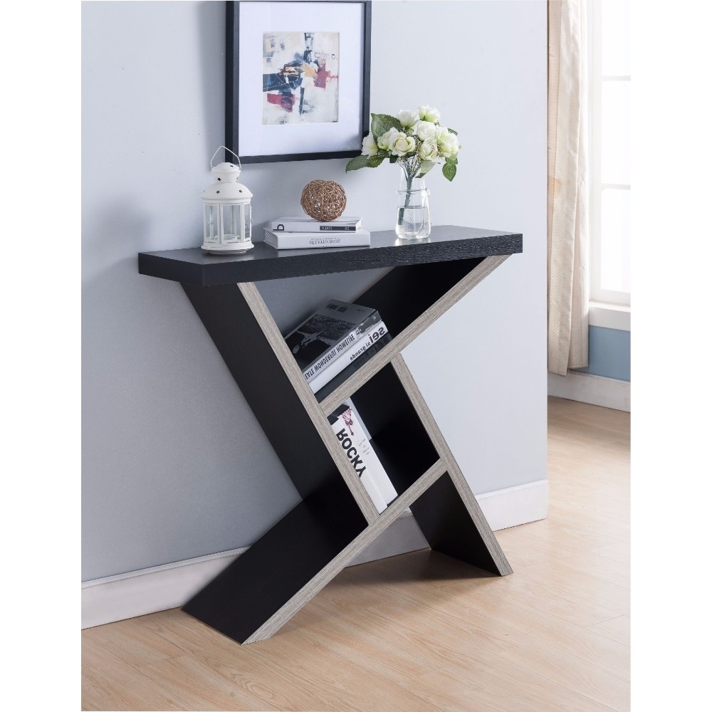 Benzara Unique Designed Console Table With Shelf, Dark Brown and Light Brown