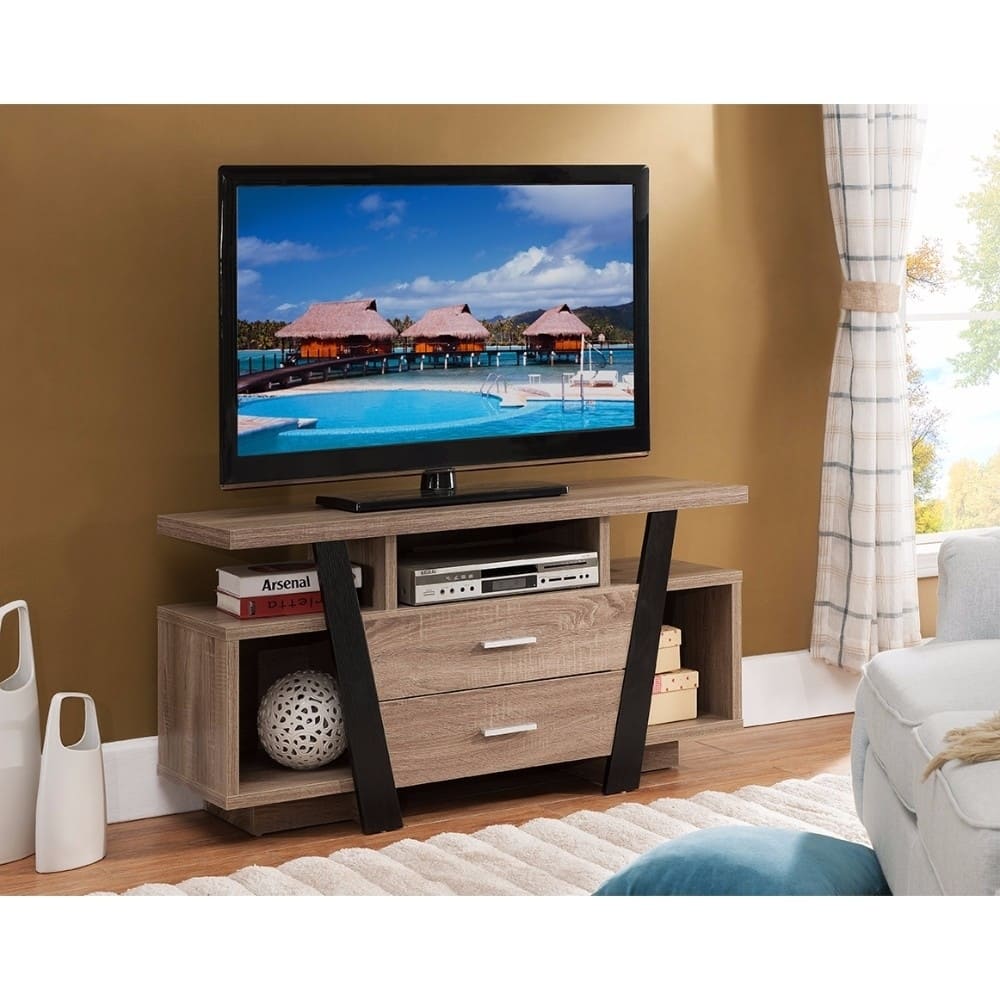 Well- designed Modern Style TV Stand, Black and Light Brown