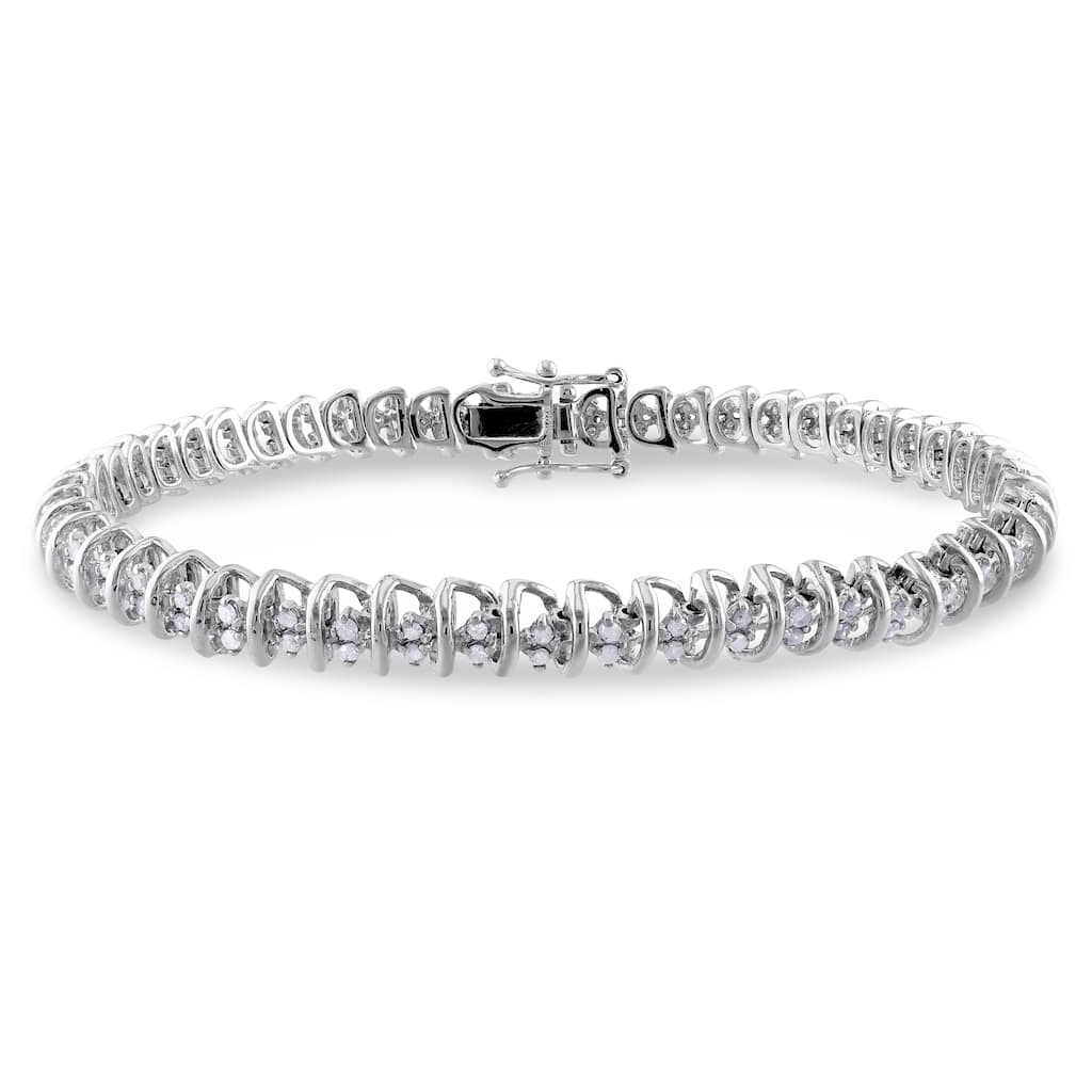 Miadora Sterling Silver 1ct TDW Diamond Spiral Tennis Bracelet - White