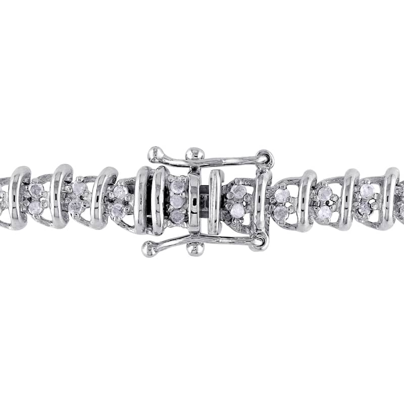 Miadora Sterling Silver 1ct TDW Diamond Spiral Tennis Bracelet - White