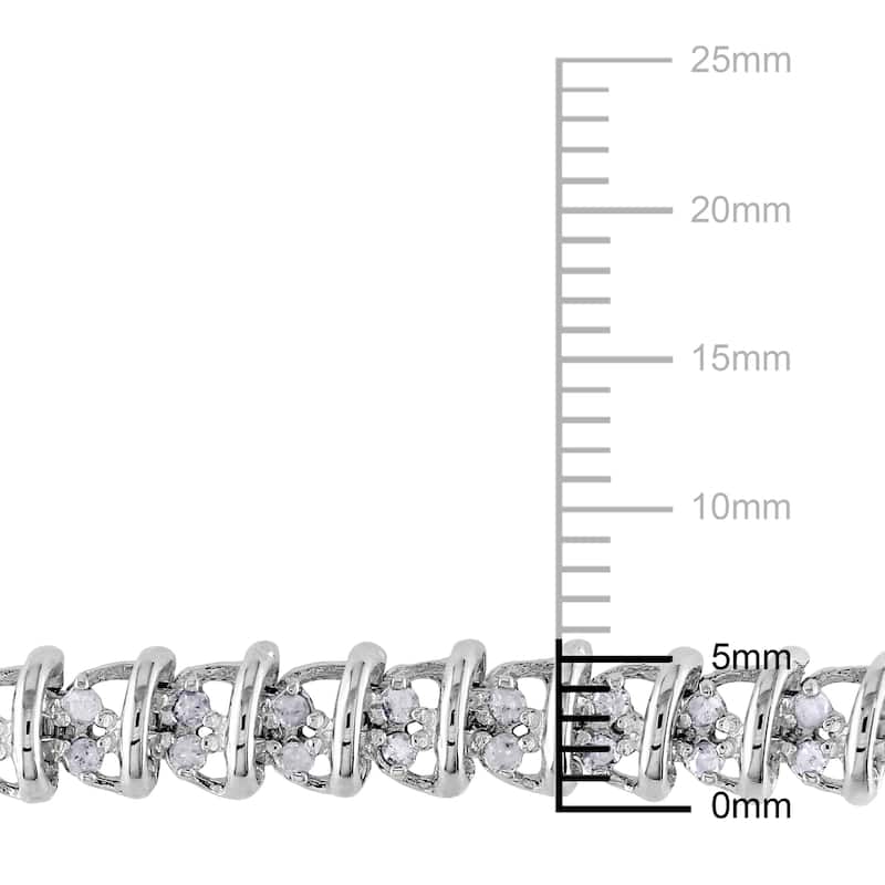 Miadora Sterling Silver 1ct TDW Diamond Spiral Tennis Bracelet - White
