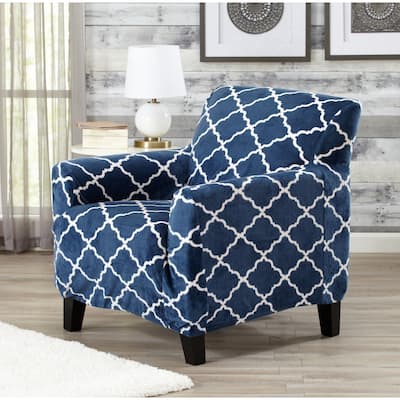 Great Bay Home Stretch Printed Velvet Plush Chair Slipcover