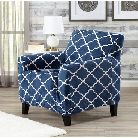 Great Bay Home Printed Velvet Plush Form Fit Chair Slipcover