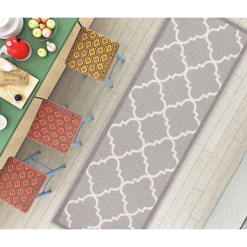 Well Woven Modern Bold Lattice Non-Skid Backing Mat Runner Rug