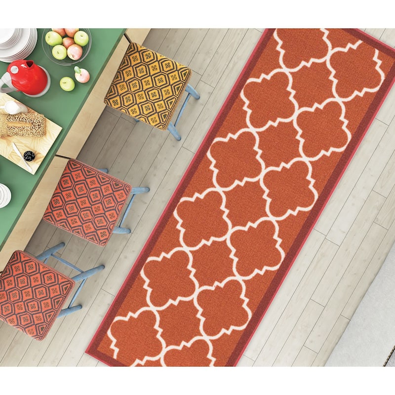 Well Woven Modern Bold Lattice Non-Skid Backing Mat Runner Rug